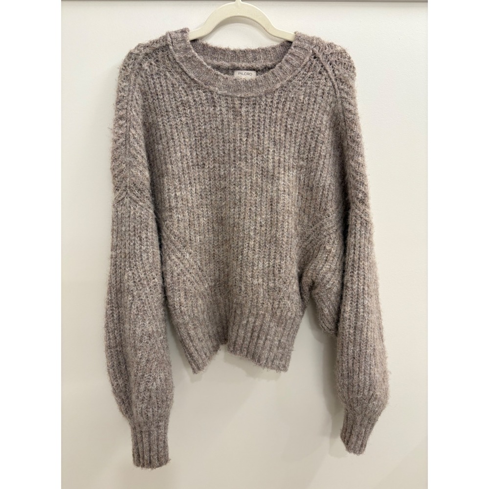 Pilcro Anthropologie Grunge Small Taupe Indie Ribbed Knit Balloon Sleeve Sweater